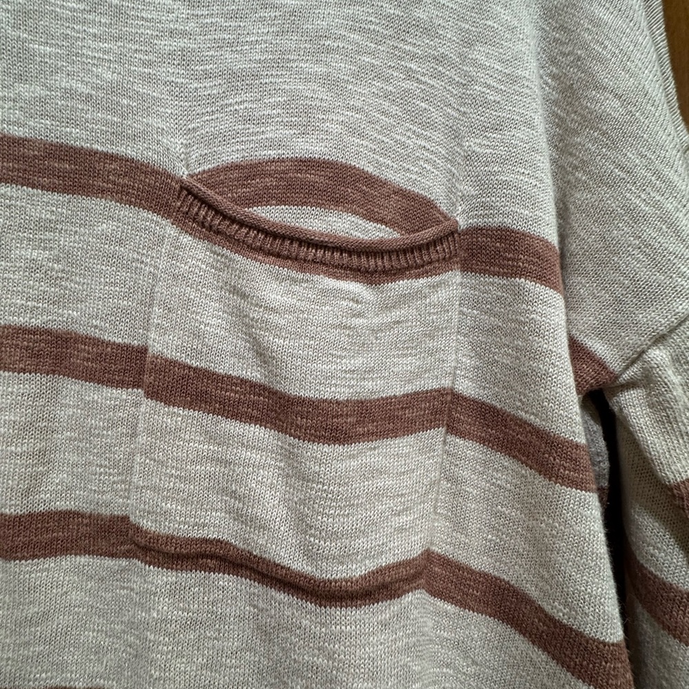 Women's Striped Crew Neck Sweater - Cream and Brown - Picture 3 of 4